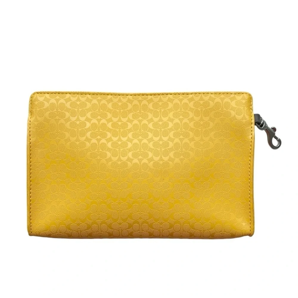 Coach Clip-on Accessory Pouch Logo Sunflower Yellow Brown PVC 8.5” x 5.5” x 1”